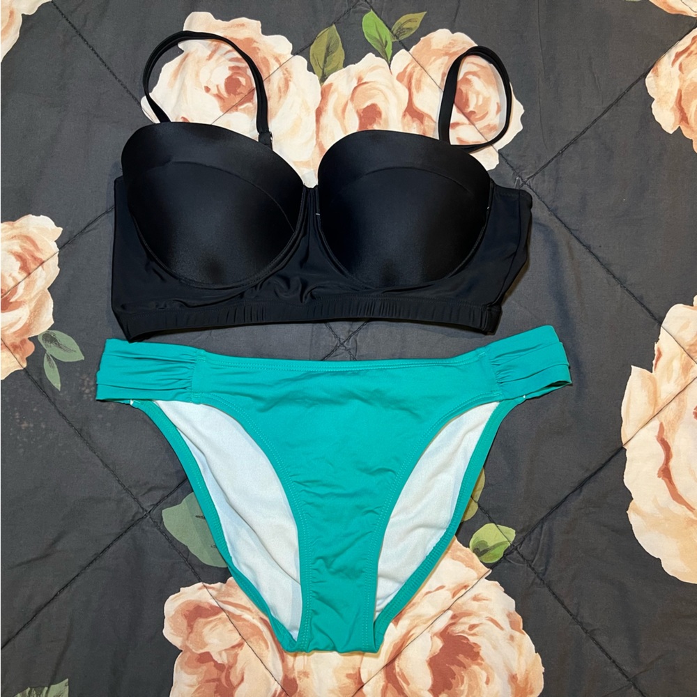 Black/Turquoise Balconette Bikini